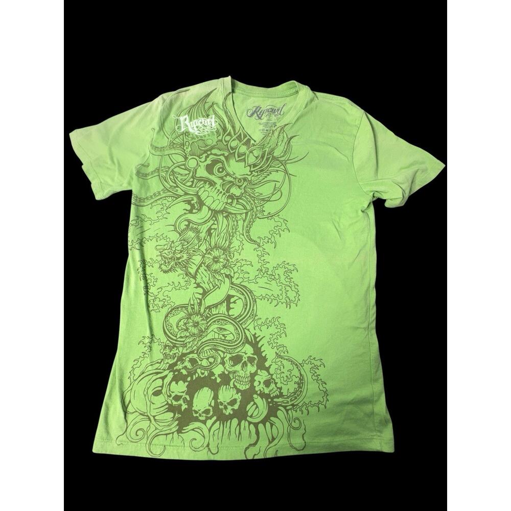 Rip Curl Men’s Medium Lime Green Dragon Graphic T Shirt Slim Fit Surf Tee
